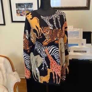 Vintage linked & stitched Marisa Christina cotton & ramie animal print sweater